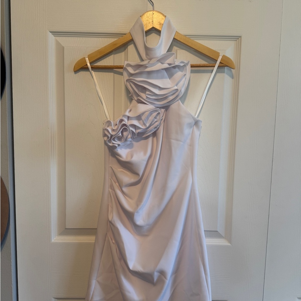 Gianni Bini Silver Asymmetrical Ruched Halter Dress